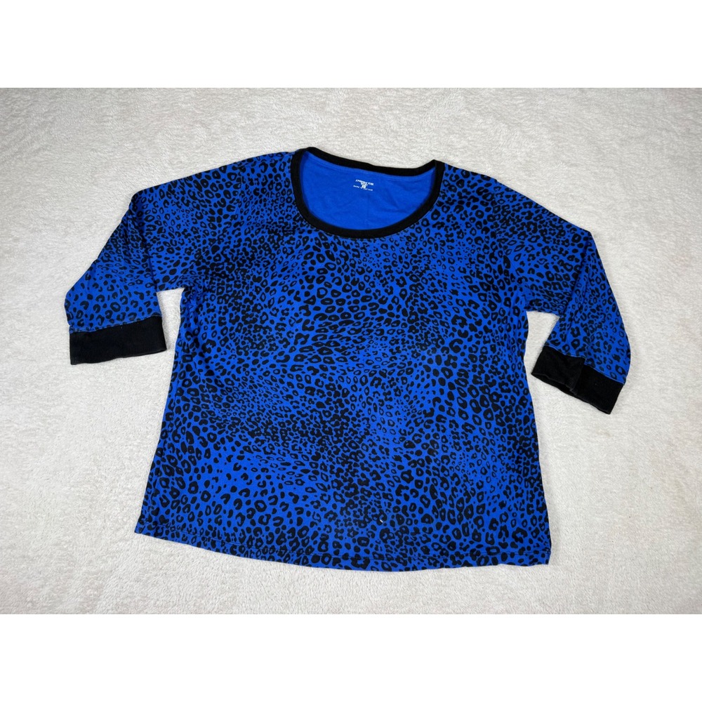 Jones New York Sport Top Womens 2X Blue Excellent Leopard Print 3/4 Sleeve